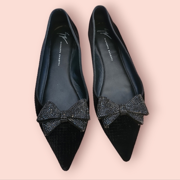 Giuseppe Zanotti Swarovski Crystal Bow Slipper Velvet Flats